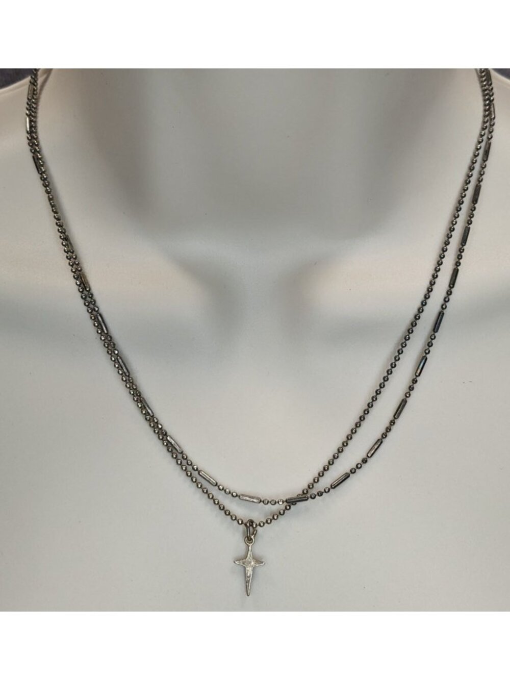 Vintage 90s Premier Designs Cross Necklace Layered Chain Silver Goth